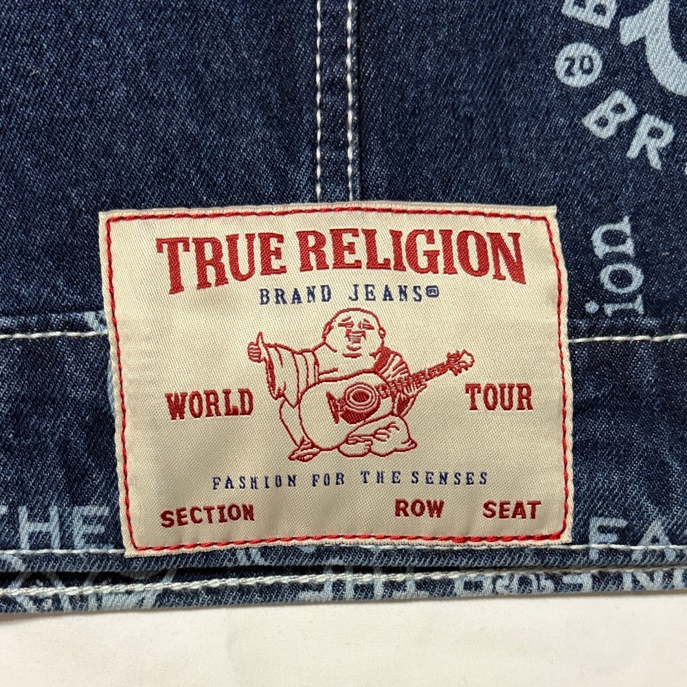 True Religion AOP Logo Denim SN Jacket Medium Rustic Barn Wash Size XL NWT - Picture 10 of 12